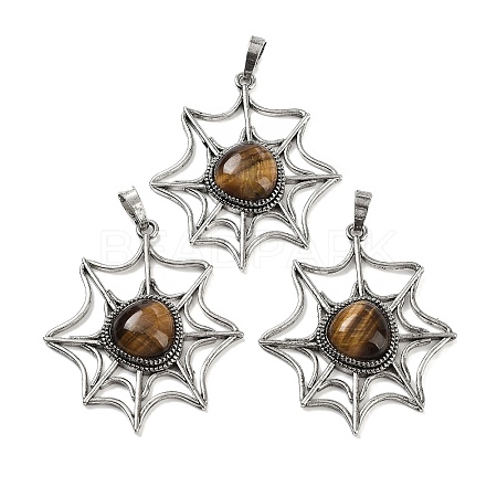 Natural Tiger Eye Spider Web Pendants G-Q163-09AS-04-1