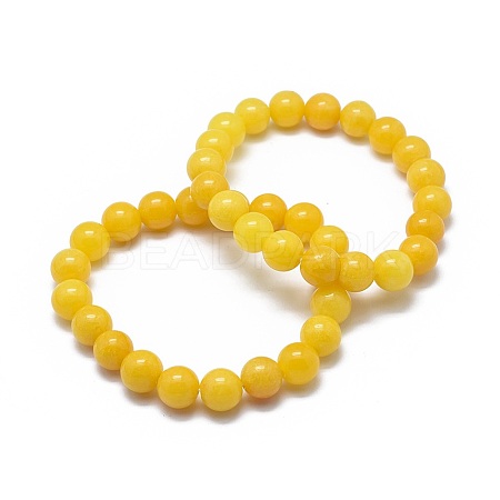 Natural Yellow Jade Bead Stretch Bracelets BJEW-K212-A-038-1
