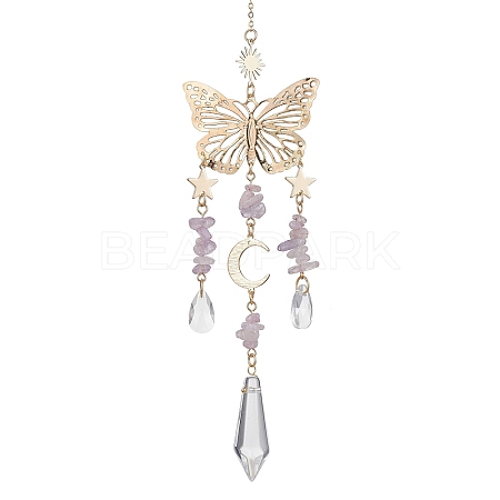 Amethyst with Glass Pendant Decorations HJEW-TA00129-03-1