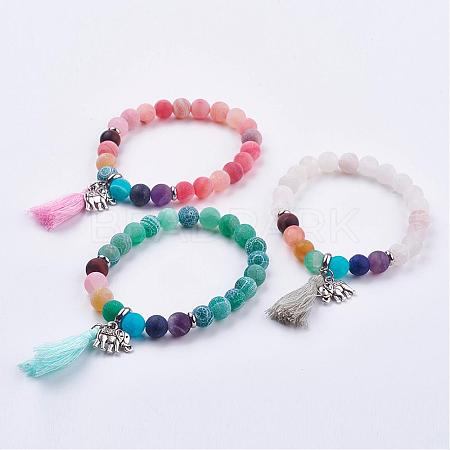 Frosted Mixed Gemstone Beaded Stretch Bracelets BJEW-JB03166-1