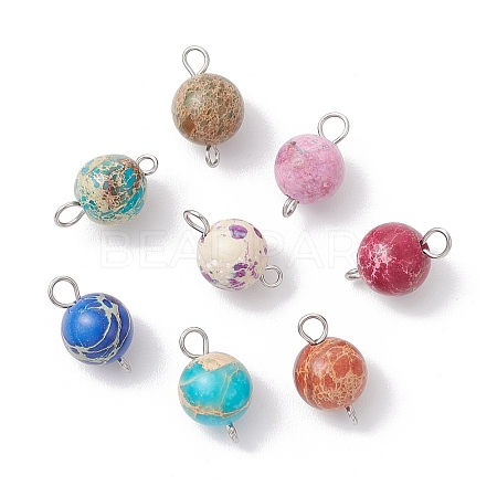 Dyed Natural Imperial Jasper Round Connector Charms PALLOY-JF04248-01-1