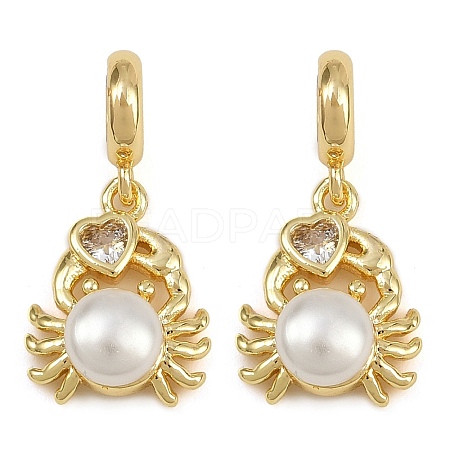 Brass Pave Clear Cubic Zirconia and Imitation Pearl European Dangle Charms KK-C114-15G-1