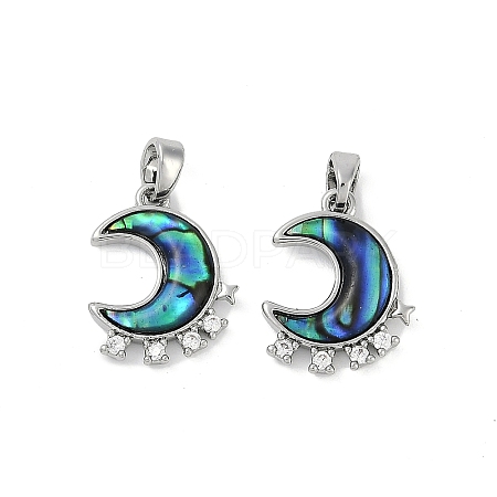 Natural Paua Shell Moon Pendants KK-U043-23P-01-1