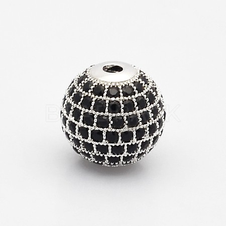 CZ Brass Micro Pave Grade AAA Black Color Cubic Zirconia Round Beads KK-O065-6mm-01P-NR-1