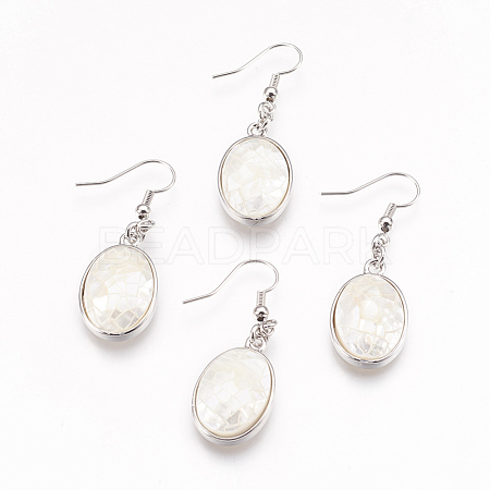 Natural White Shell Dangle Earrings EJEW-F162-B04-1