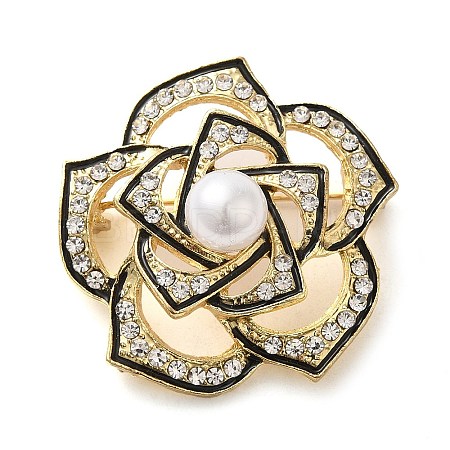 Camellia Flower Plastic Pearl Enamel Pins JEWB-G034-01G-1
