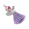 Porcelain Beaded with Polycotton Tassel Big Pendants PALLOY-JF02986-02-3