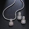Square Brass Micro Pave Clear Cubic Zirconia Pendant Necklaces & Stud Dangle Earrings Sets FS-WG98D1F-01-2