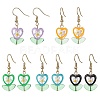 Glass Flower & Lampwork Leaf Dangle Earrings EJEW-JE05524-1
