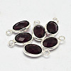 Oval Faceted Silver Tone Brass Glass Charms GLAA-O015-13S-1