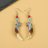 Natural Gemstone Wolf Tooth Shape Dangle Earrings with Real Tibetan Mastiff Dog Tooth FX9729-8-1