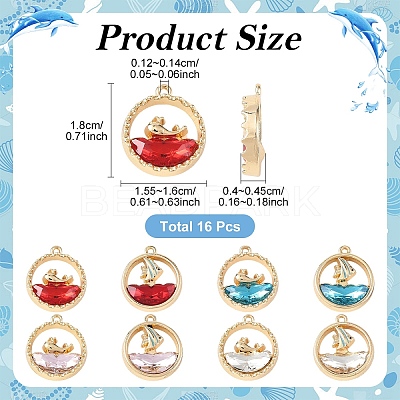 16Pcs 8 Styles Alloy Glass Pendants FIND-YW0012-88-1