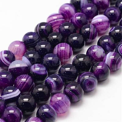 Natural Striped Agate/Banded Agate Bead Strands G-K155-A-10mm-11-1
