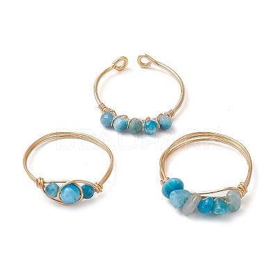 3Pcs Natural Mixed Stone Bead Finger Ring RJEW-JR00855-1