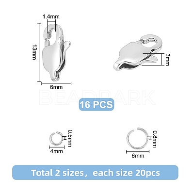 16Pcs 304 Stainless Steel Lobster Claw Clasps DIY-UN0004-95-1