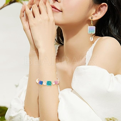 10Pcs Gradient Color & UV Plating Transparent Acrylic Beads OACR-YW0002-25C-1