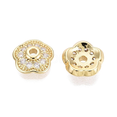 Brass Micro Pave Clear Cubic Zirconia Bead Caps KK-Q071-15G-02-1