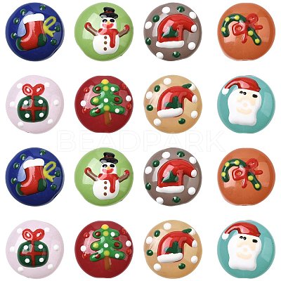 16Pcs 8 Colors Christmas Handmade Lampwork Enamel Beads LAMP-FS0001-63-1