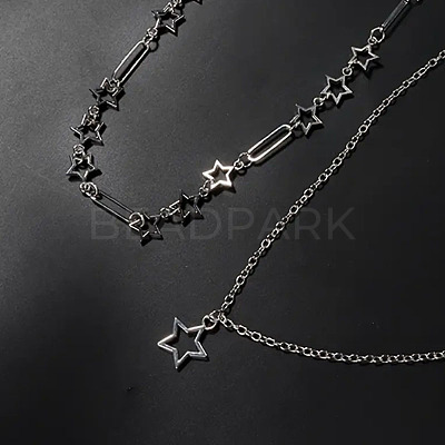 Star Alloy Pendant Double Layer Necklaces for Women FS-WGC0545-01-1