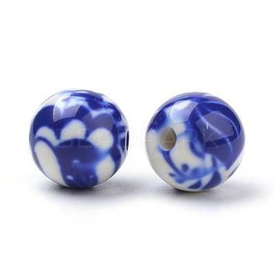 Opaque Flower Printed Acrylic Beads MACR-S271-12mm-06-1