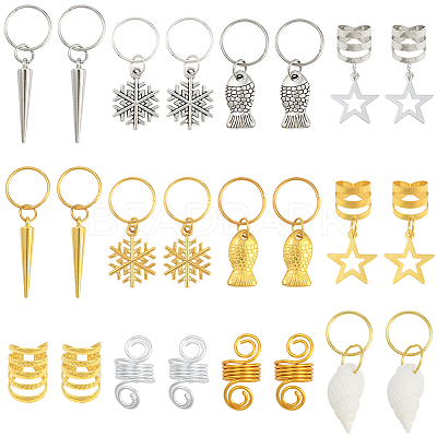 120Pcs 12 Styles Alloy & Iron Dreadlocks Hair Rings Decoration OHAR-SC0001-18A-1