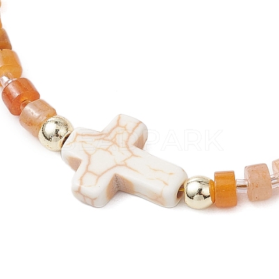 Natural Red Aventurine Beads Link Bracelets for Women Men BJEW-JB11467-05-1