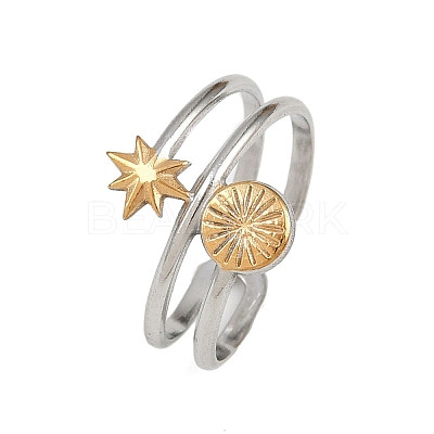 304 Stainless Steel Double Color Cuff Rings RJEW-S635-01GP-05-1