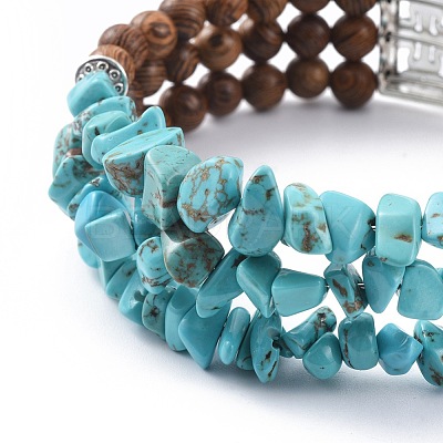 Three Loops Synthetic Turquoise(Dyed) Chip Beads Wrap Bracelets BJEW-JB04657-03-1