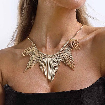 Iron Multiple Wavy Stick Bib Necklaces for Women WG3549D-01-1