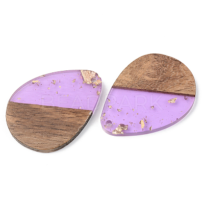 Transparent Resin & Walnut Wood Pendants RESI-S389-010A-B01-1