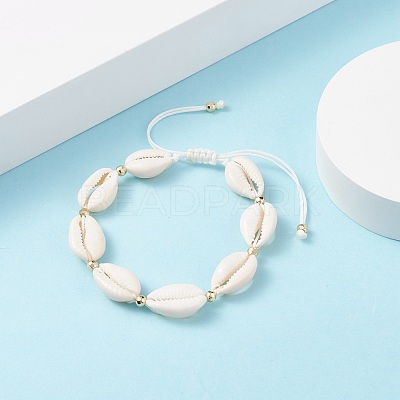 Natural Cowrie Shell Braided Bead Bracelet for Women BJEW-TA00044-01-1