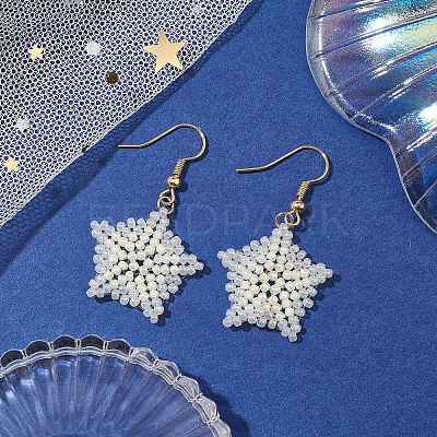 Snowflake Braided Glass Seed Bead Dangle Earrings EJEW-JE05868-1