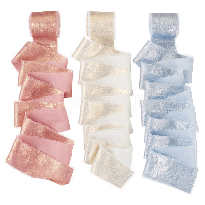 3 Rolls 3 Colors Single Face Hot Stamping Polyester Frayed Ribbon OCOR-TA0002-61-1