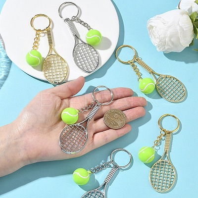 5Pcs Opaque Acrylic Tennis with Alloy Tennis Racket Keychains KEYC-YW00243-01-1