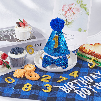 Polyester and Polycotton Pet Hat & Collar & Bib Birthday Party set AJEW-WH20010-97-1