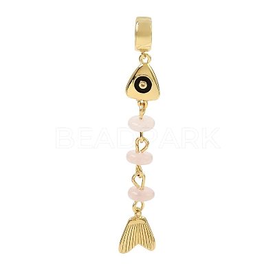 Brass Pave Cubic Zirconia Clear Cubic Zirconia & Natural Rose Quartz & Enamel European Dangle Charms GG-CBA3401-01G-A07-1