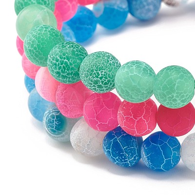 3Pcs Natural Weathered Agate(Dyed) Beaded Bracelets Set BJEW-JB07665-1