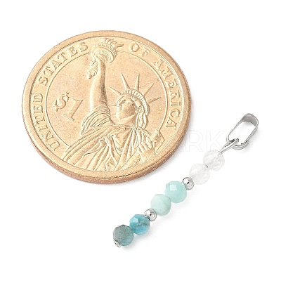 Faceted Round Natural Quartz Crystal & Amazonite & Apatite Beaded Pendants PALLOY-JF03529-03-1