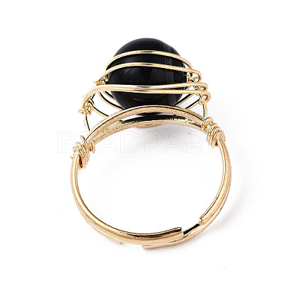 Adjustable Natural & Synthetic Gemstone Round Finger Rings RJEW-T020-01KC-1