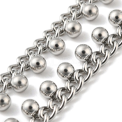 Non-Tarnish 304 Stainless Steel Round Ball Charms Link Chain Necklaces NJEW-G119-01P-1