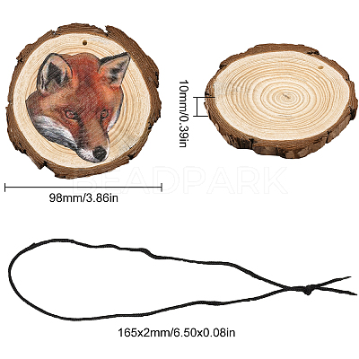 1 Set Flat Round & 3D Fox Pattern Wooden Pendant Decorations HJEW-CN0001-19-1