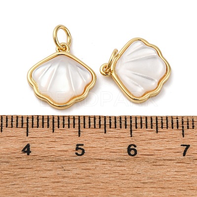 Brass Pave Natural White Shell Pendants KK-P308-05G-02-1