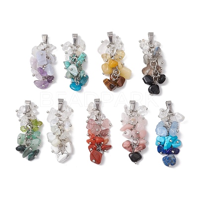 9Pcs 9 Styles Gradient Color Mixed Gemstone Chip Pendants PALLOY-JF02862-1