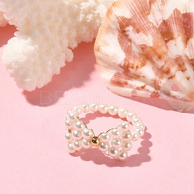 Shell Pearl Beaded Bowknot Finger Rings RJEW-TA00075-1