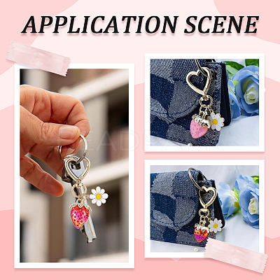 2Pcs 2 Colors Strawberry & Flowers Alloy Enamel & Acrylic Pendant Decoration HJEW-SP0001-13-1