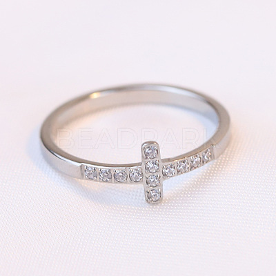 Cross Stainless Steel Micro Pave Clear Cubic Zirconia Finger Rings for Women FS-WG88B59-02-1