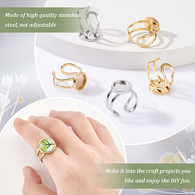 8Pcs 4 Style 201 Stainless Steel Open Cuff Ring Findings STAS-GA0001-54-1