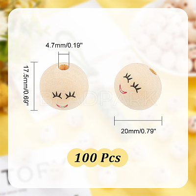 100Pcs Printed Wood Beads WOOD-PH0002-67-1