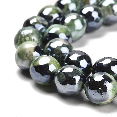 Electroplated Natural Fire Crackle Agate Round Beads Strands G-G0006-A02-04-1