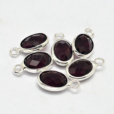 Oval Faceted Silver Tone Brass Glass Charms GLAA-O015-13S-1